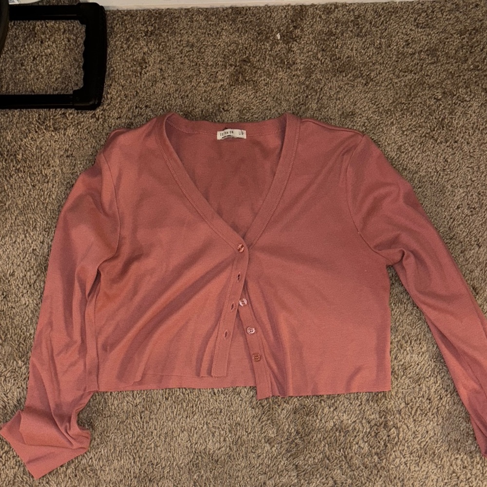 Cropped Pink Button-Up Cardigan